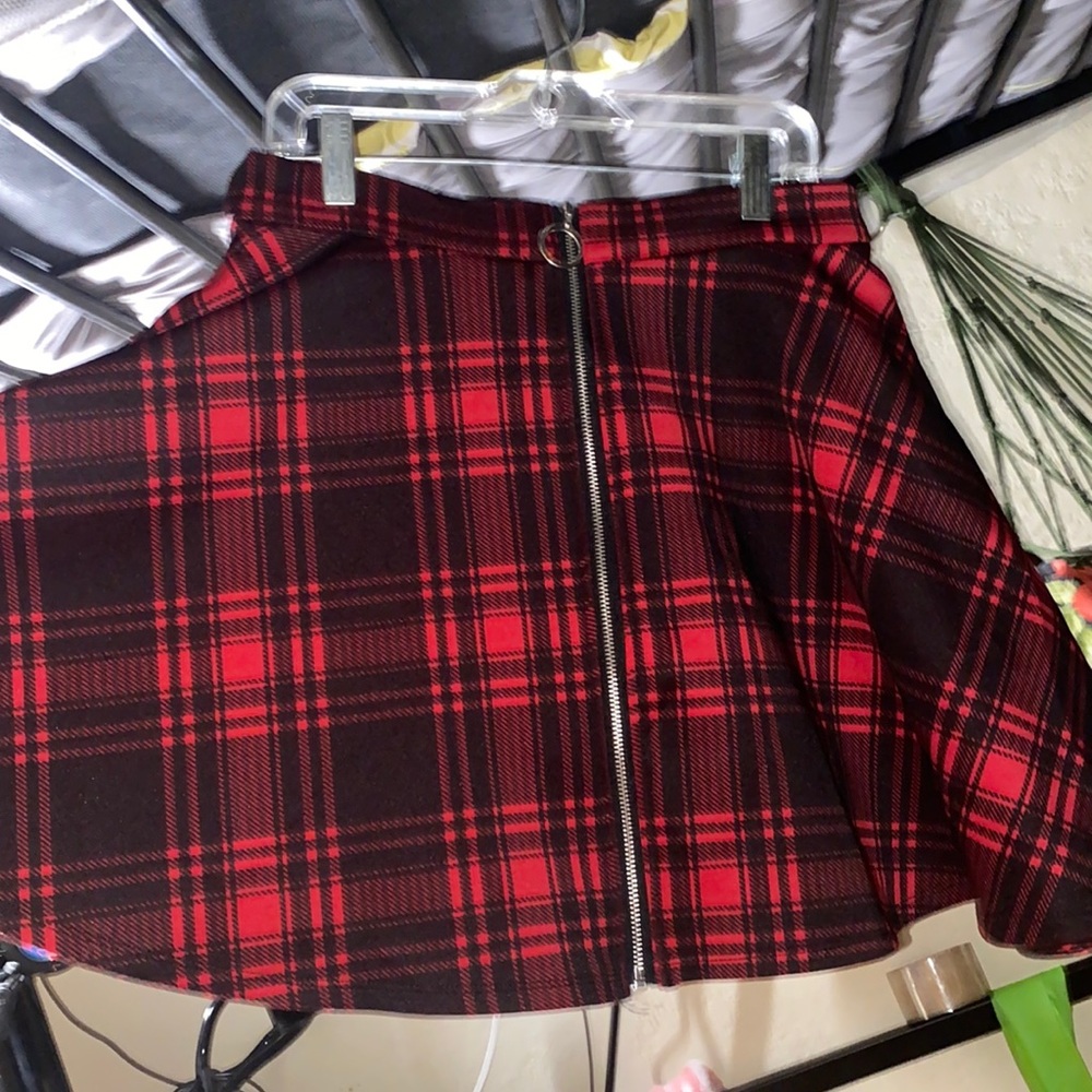 Red and black plaid skirt